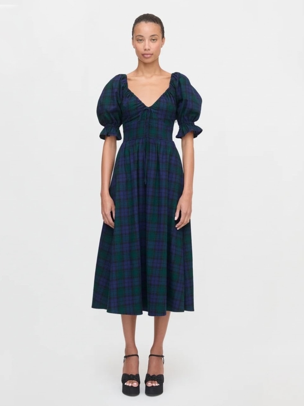 Hill House The Ophelia Dress Puff Sleeve Smocked Blackwater Tartan Sz Medium